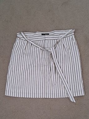 Banana Republic White Mini Skirt with Brown Pinstripes and Tie